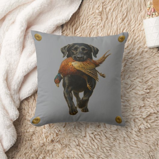 Black Labrador Retriever & Pheasant throw cushion Kussen (Deken)