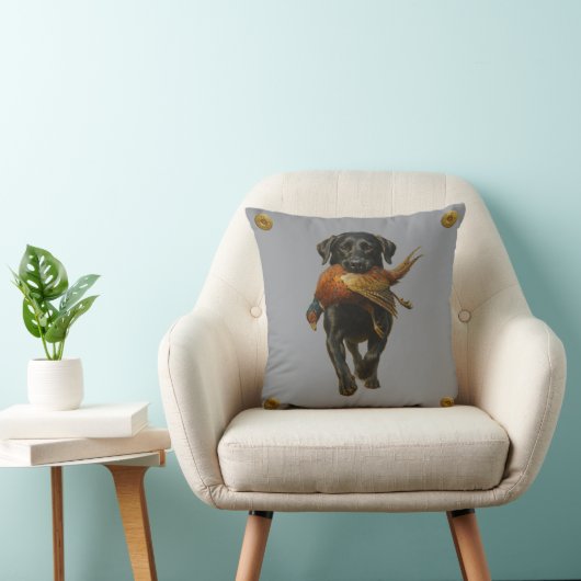 Black Labrador Retriever & Pheasant throw cushion Kussen (Stoel)