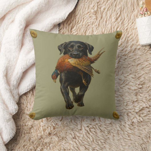 Black Labrador Retriever & Pheasant throw cushion Kussen (Deken)