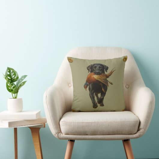 Black Labrador Retriever & Pheasant throw cushion Kussen (Stoel)