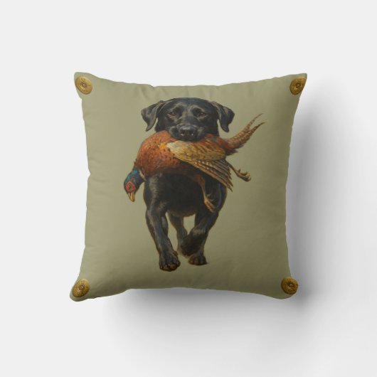 Black Labrador Retriever & Pheasant throw cushion Kussen (Achterkant)