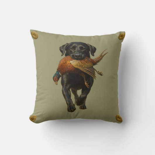 Black Labrador Retriever & Pheasant throw cushion Kussen (Voorkant)