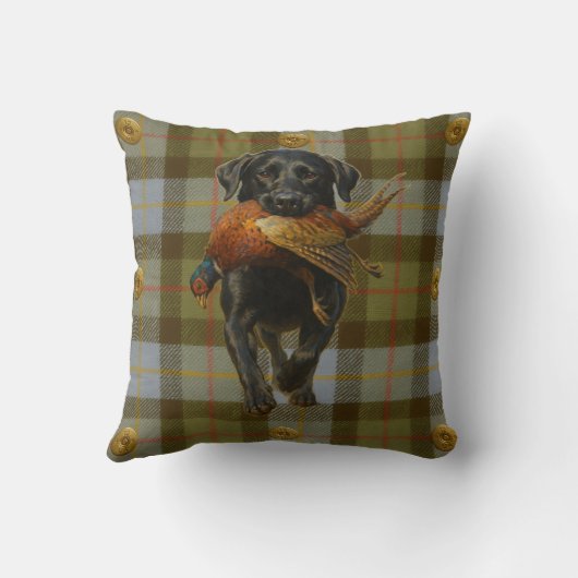 Black Labrador Retriever & Pheasant throw cushion Kussen (Achterkant)