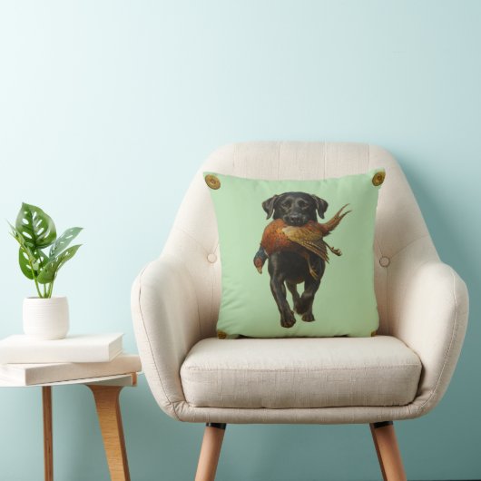 Black Labrador Retriever & Pheasant throw cushion Kussen (Stoel)