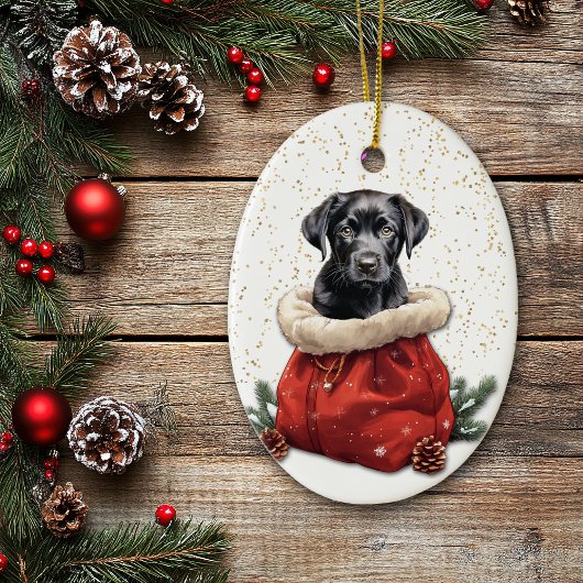 Black Labrador Retriever Puppy Christmas Gift Bag Keramisch Ornament