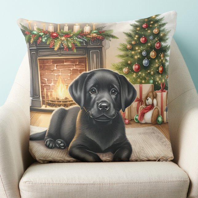 Black Labrador Retriever Puppy Dog Kerstmis Kussen (Creator heeft geüpload)
