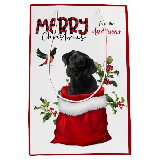 Black Labrador Retriever Puppy Dog Kerstmis Medium Cadeauzakje (Voorkant)