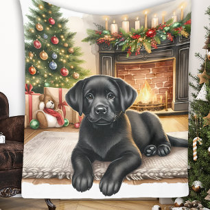 Black Labrador Retriever Puppy Hond Gezellige Kers Fleece Deken