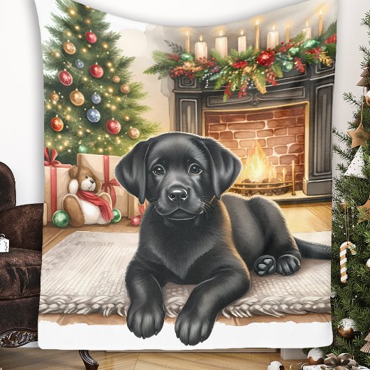 Black Labrador Retriever Puppy Hond Gezellige Kers Fleece Deken