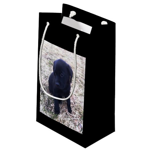 Black Labrador Retriever Puppy Klein Cadeauzakje (Achterkant Gekanteld)