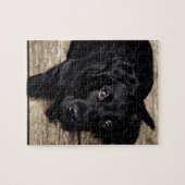Black Labrador Retriever Puppy op hout Legpuzzel (Horizontaal)