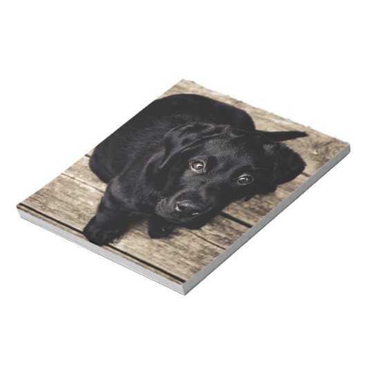 Black Labrador Retriever Puppy op hout Notitieblok (Linkerzijde)