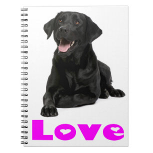 Black Labrador Retriever Puppy, Paarse Love Notitieboek