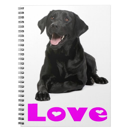 Black Labrador Retriever Puppy, Paarse Love Notitieboek (Voorkant)