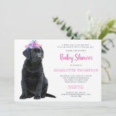 Black Labrador Retriever Puppy Roze Baby shower Kaart (Staand voorkant)