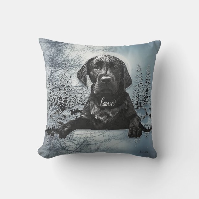 Black Labrador Retriever puppy T-Shirt Throw Pil Buitenkussen (Voorkant)