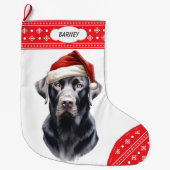 Black Labrador Retriever Santa Hat Grote Kerstsok (Voorkant)