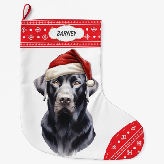 Black Labrador Retriever Santa Hat Grote Kerstsok (Voorkant)