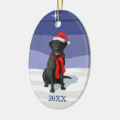 Black Labrador Retriever Santa Hat & Scarf Keramisch Ornament (Links)