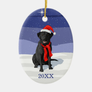 Black Labrador Retriever Santa Hat & Scarf Keramisch Ornament