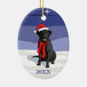 Black Labrador Retriever Santa Hat & Scarf Keramisch Ornament (Achterkant)