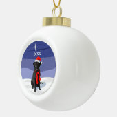 Black Labrador Retriever Santa Hat & Scarf Keramische Bal Ornament (Rechts)