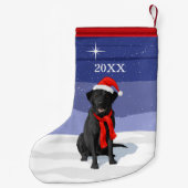 Black Labrador Retriever Santa Hat & Scarf Kleine Kerstsok (Achterkant)