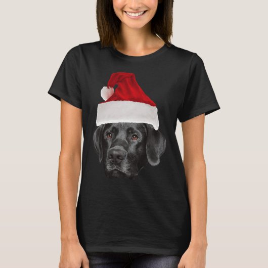 Black Labrador Retriever Santa Hat T-shirt (Voorkant)