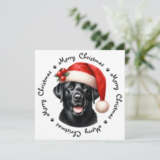 Black Labrador Retriever Schattige Vrolijk Kerstfe Feestdagenkaart (Staand voorkant)
