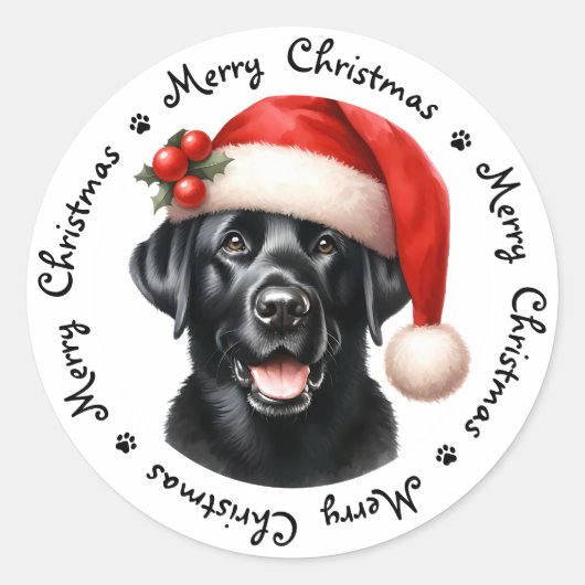 Black Labrador Retriever Schattige Vrolijk Kerstfe Ronde Sticker (Voorkant)