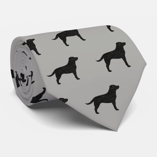 Black Labrador Retriever Silhouettes Pattern Grey Stropdas (Opgerold)