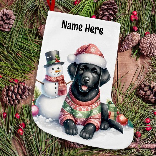 Black Labrador Retriever & Snowman Puppy Dog Grote Kerstsok