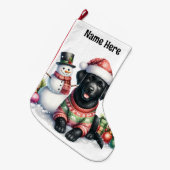Black Labrador Retriever & Snowman Puppy Dog Grote Kerstsok (Voorkant (Hangend))