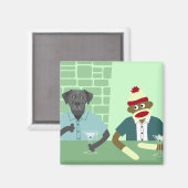 Black Labrador Retriever & Sock Monkey Magneet (Voorkant / Achterkant)
