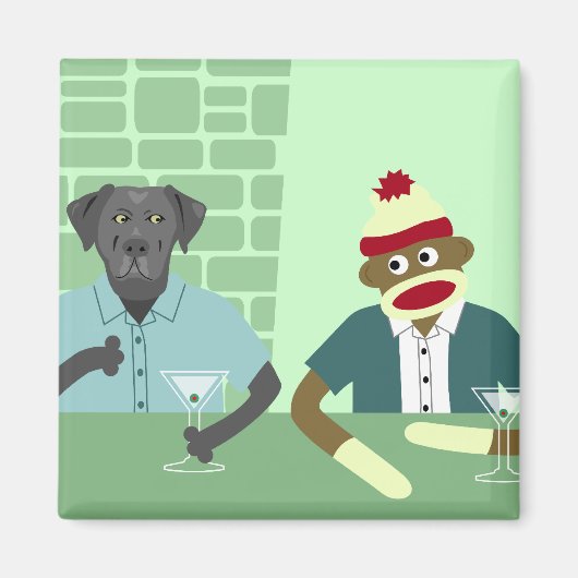 Black Labrador Retriever & Sock Monkey Magneet (Voorkant)