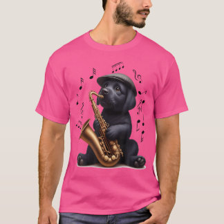 Black Labrador Retriever speelt saxofoon en jazz T-shirt