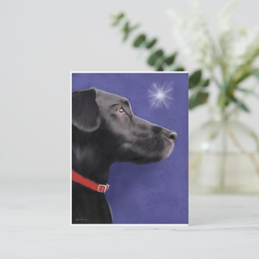 Black Labrador Retriever - Wens op een Ster Feestdagenkaart (Staand voorkant)