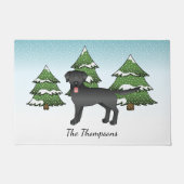 Black Labrador Retriever - Winter Forest & Name Deurmat (Voorkant)