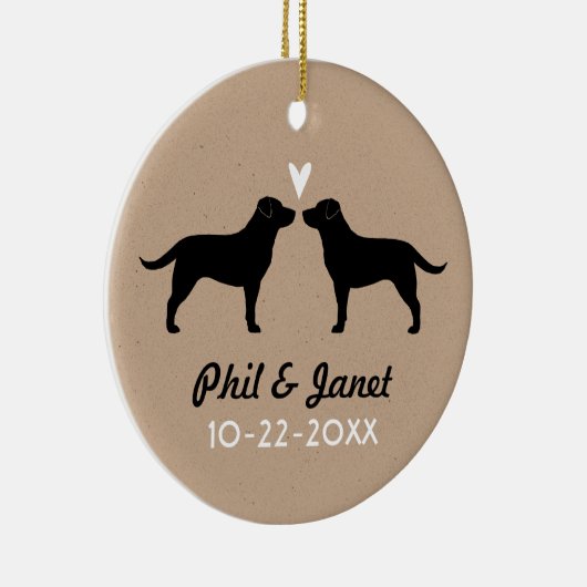 Black Labrador Retrievers Couple met Heart Custom Keramisch Ornament (Rechts)