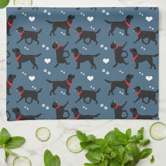 Black Labrador Retrievers Navy Blue Theedoek (Gevouwen)