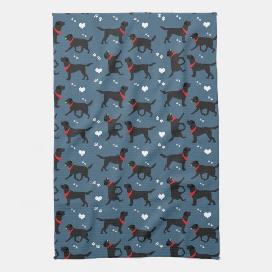 Black Labrador Retrievers Navy Blue Theedoek (Verticaal)