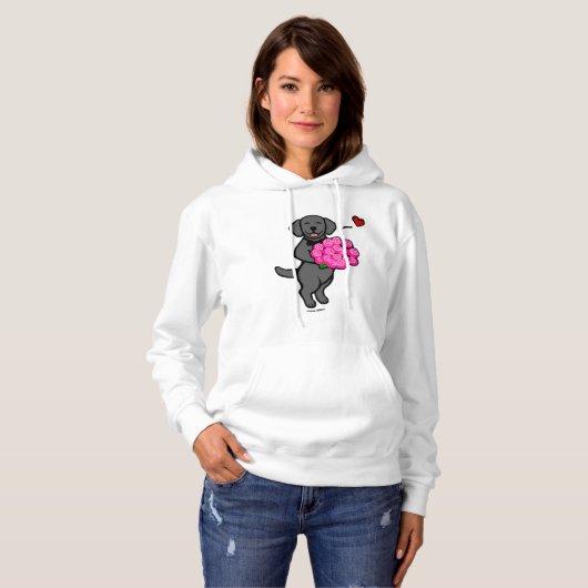 Black Labrador & Rozen Cartoon Hoodie (Voorkant volledig)