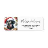 Black Labrador Santa Dog Kerstkaart Retouradres Etiket (Voorkant)