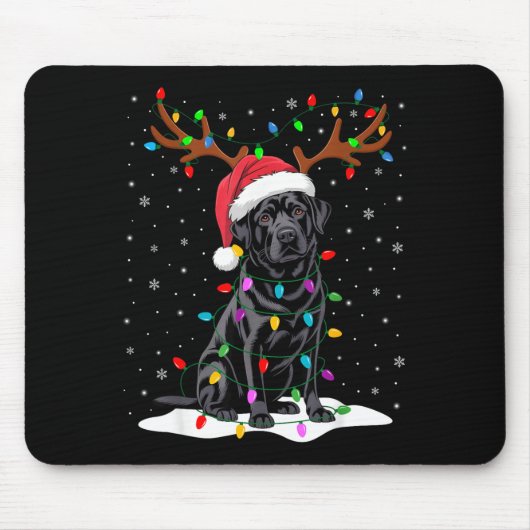 Black Labrador Santa Hat Reindeer Tree Lights Chri Muismat (Voorkant)