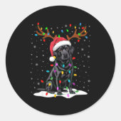 Black Labrador Santa Hat Reindeer Tree Lights Chri Ronde Sticker (Voorkant)