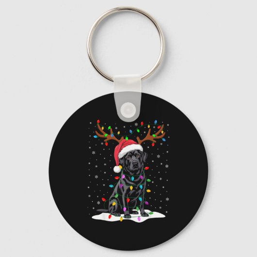 Black Labrador Santa Hat Reindeer Tree Lights Chri Sleutelhanger (Voorkant)