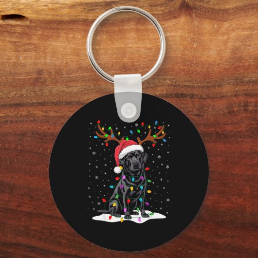 Black Labrador Santa Hat Reindeer Tree Lights Chri Sleutelhanger (Voorkant)