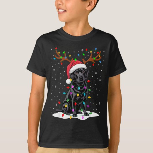 Black Labrador Santa Hat Reindeer Tree Lights Chri T-shirt (Voorkant)