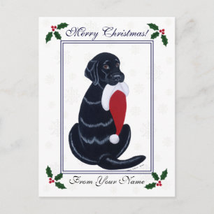 Black Labrador & Santa Hat Snowflake Kerstmis Feestdagenkaart