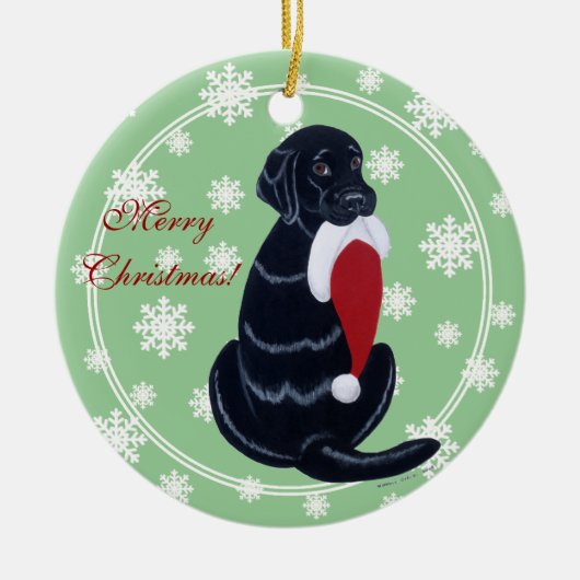 Black Labrador & Santa Hat Snowflake Kerstmis Keramisch Ornament (Voorkant)